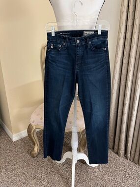 AG Adriano Goldschmied Mari Mid-Rise Slim Straight Ankle Frayed Hem Jeans. Sz 26